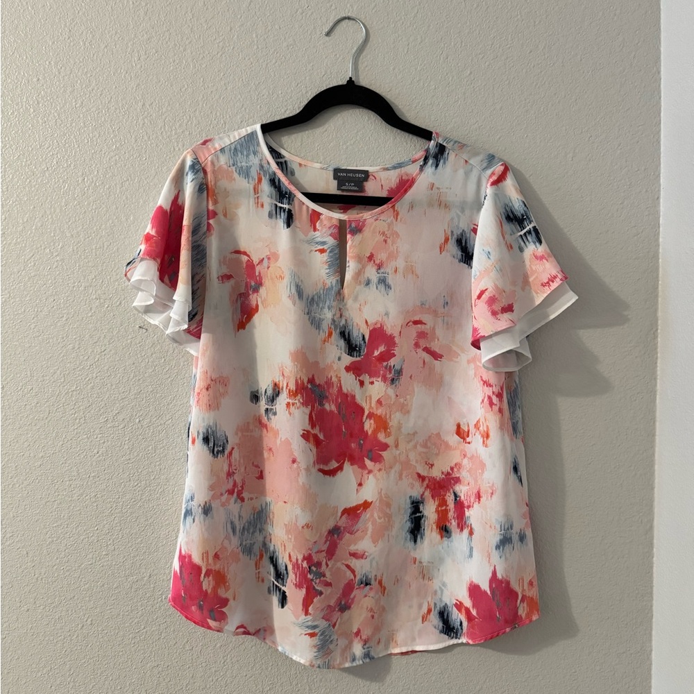 Van Heusen Women's Pink and White Floral Blouse